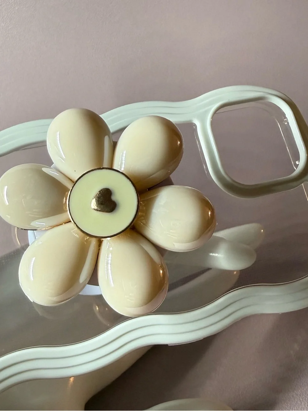 Beige Flower Accent Clear Phone Case for Women- IPhone 13 💛